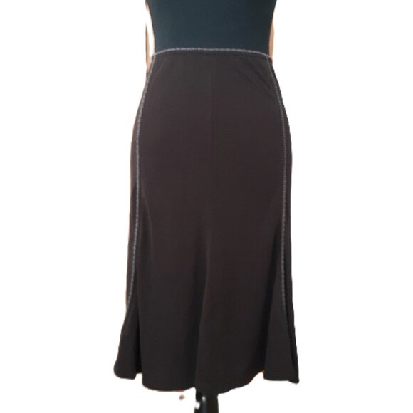 Per Se Silk Blend Midi Skirt Flowy A-Line Hem Chocolate Brown Women's Size 14 - Picture 1 of 6